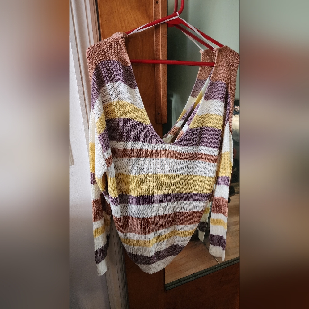 Pastel Striped Open Back Sweater